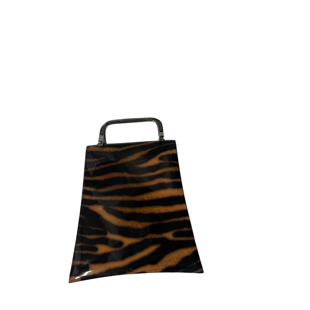 Vintage Y&S Handbags Zebra Print Crossbody Bag Black Brown Trapeze Patent